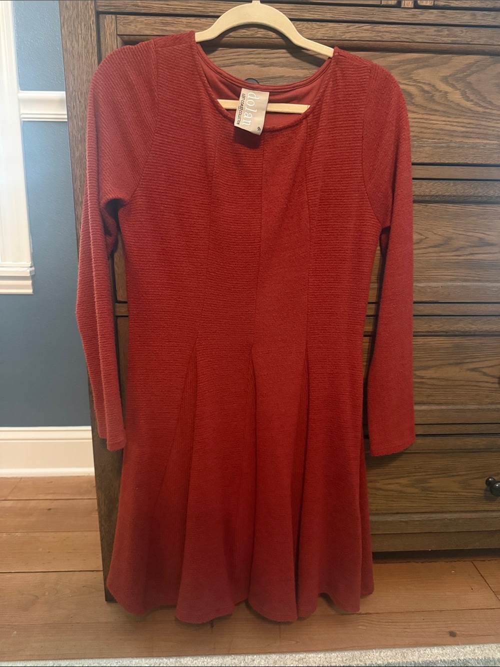 dolan Rust Red Long-Sleeve Knit Fit-and-Flare Dress
